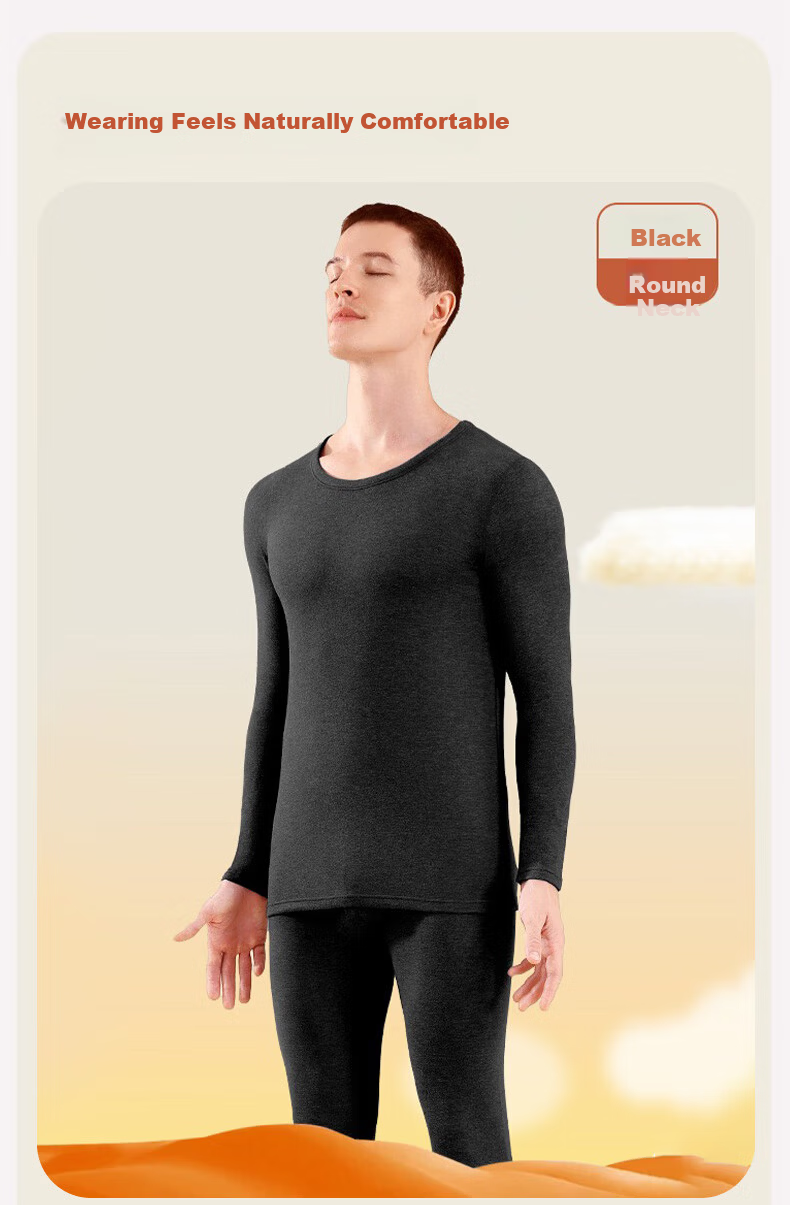 LangSha Men's Thermal Underwear Set Autumn Winter 2026 Wool Silk Antibacterial Mite-Resistant Fleece Lined Top and Bottom 11