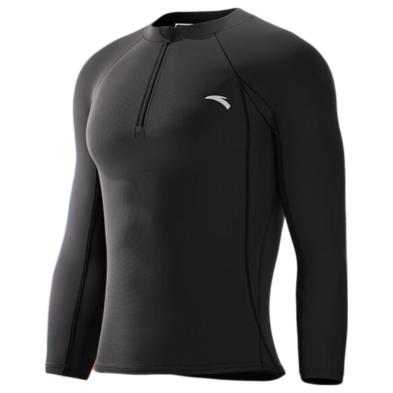 ANTA Men's Long Sleeve Swim Shirt Quick-Dry Anti-Embarrassment Professional Hot Spring Zip-Up Surfing Swimwear XL