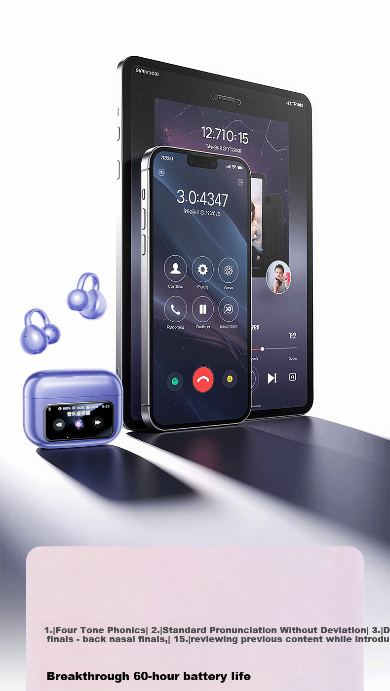 Chuangu 2026 Latest 2.5D Smart Screen Bluetooth Bone Conduction Earphones Top 10 Concept Open-Ear Wireless Ear Clips Large Battery Long Battery Life for Running 15