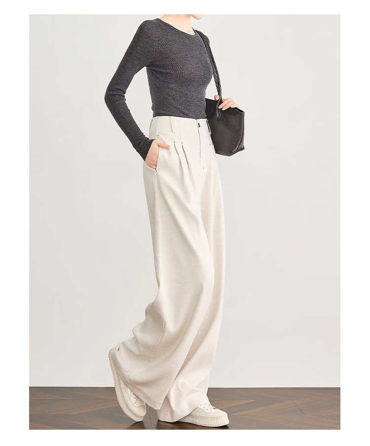 FAESSLIN Urban Old Money Style White Linen Summer Slim Wide-Leg Casual Pants for Women 33