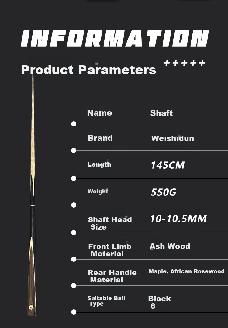 WEISHIDUN Black Pool Cue, Small Tip Cue for Billiards Training And Entry-Level Chinese 8-Ball Snooker, 9.5MM with Cue Tube 2