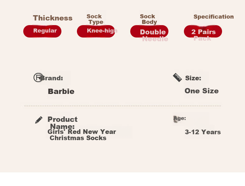 Barbie Children's Mid-Calf Socks Girls Red Cotton Socks High Tube Socks Baby New Year Socks Girl Zodiac Year Spring Autumn Red Socks 9