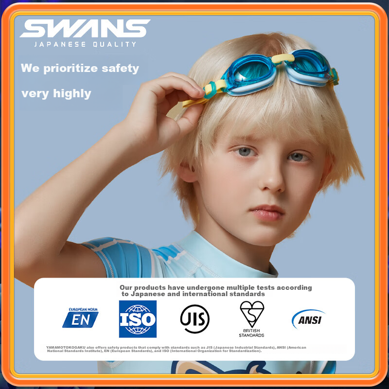 SWANS Kids Swimming Goggles and Cap Set Waterproof Anti-Fog HD Professional Diving Black Red Rocket