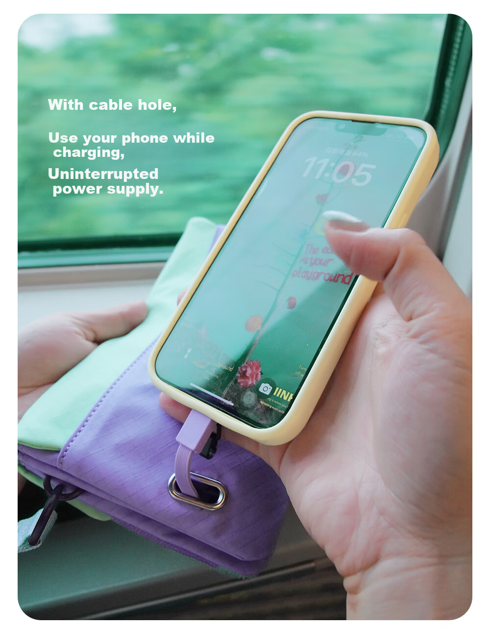 M Square Phone Bag Unisex Crossbody Bag Power Bank and Data Cable Organizer Lightweight Commuter Travel Shoulder Bag Taro Purple 11