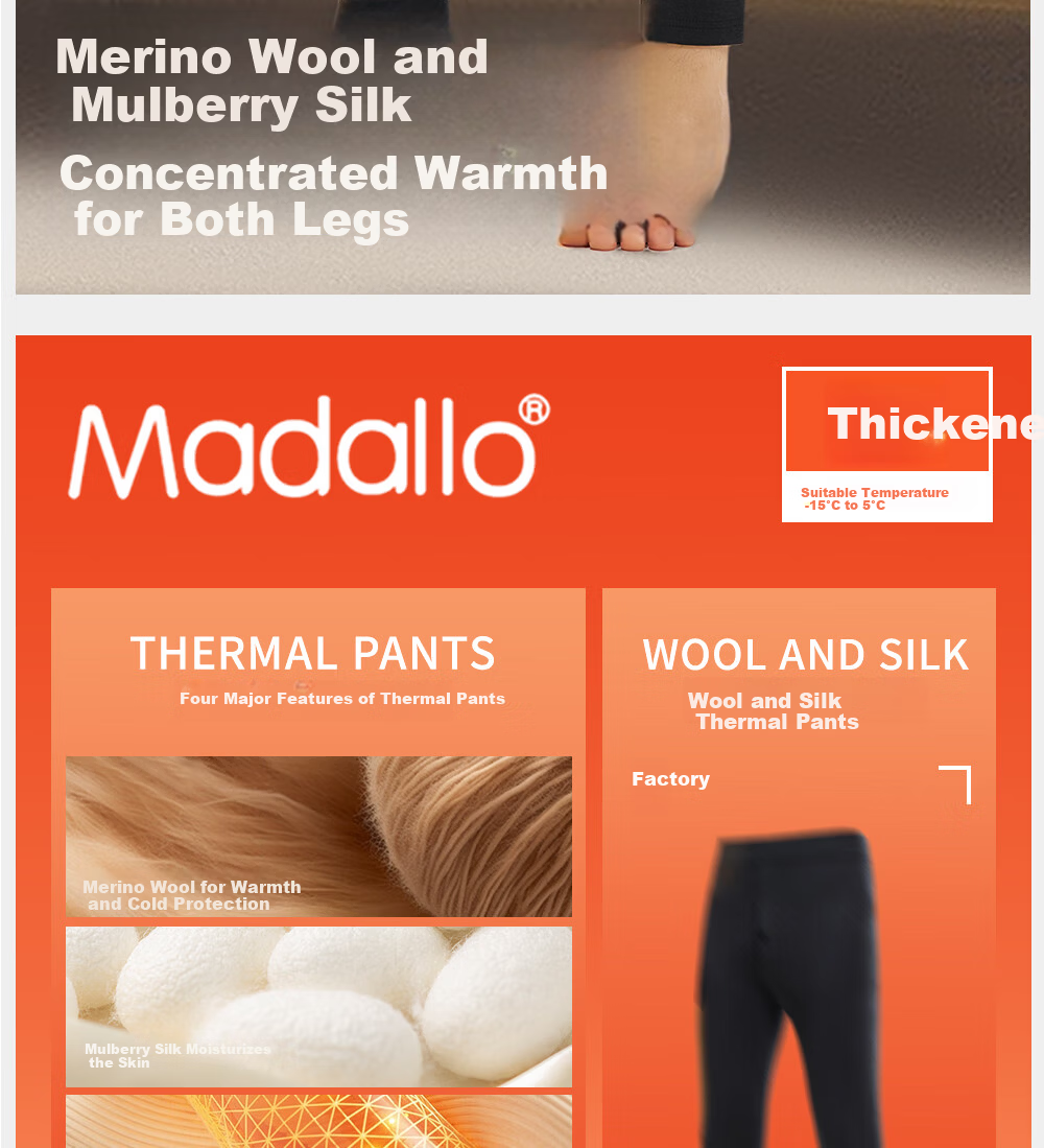 Modal 380g Men's Thermal Wool Silk Thickened Autumn Winter Fleece Lined Base Layer Pants 3