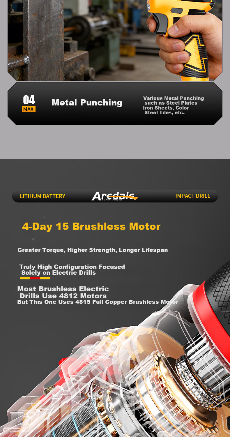 Aired Brushless Cordless Electric Drill Household Lithium Battery Electric Screwdriver Rechargeable Power Drill Handheld Drill Electric Tool 8