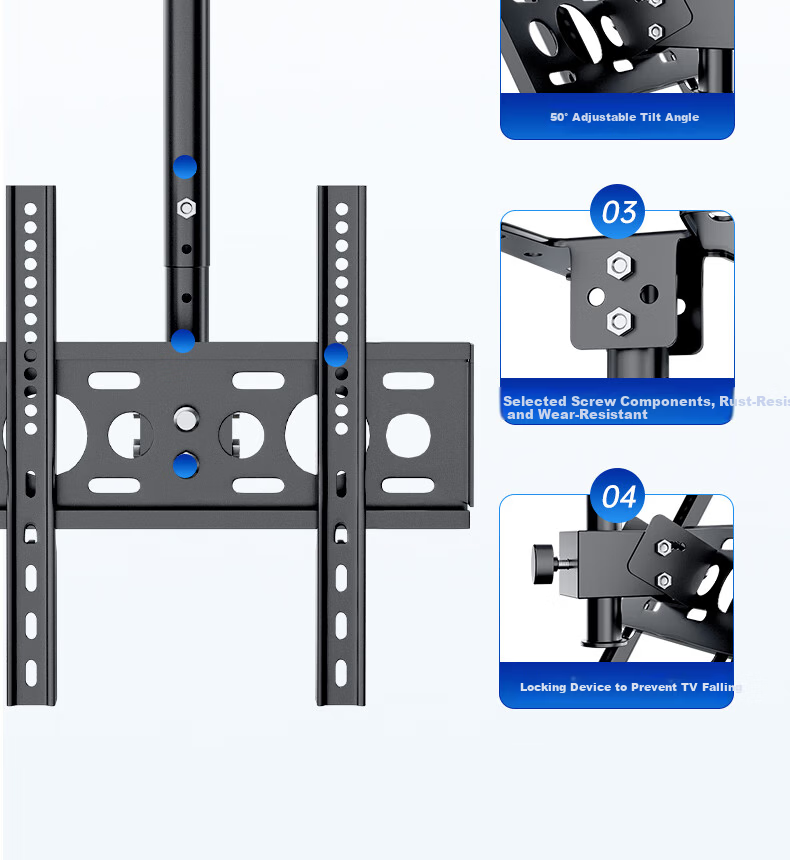 Dongpuli 26-60 Inch 2.5M TV Ceiling Mount Bracket Rotatable Adjustable Multifunctional LCD Monitor Surveillance Pole Wall Mount 6