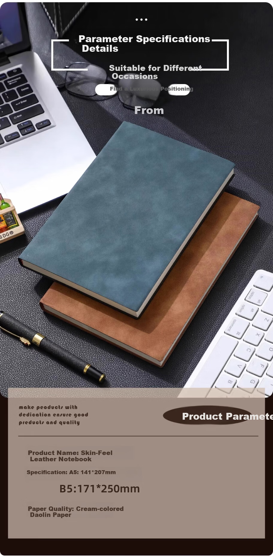 Zhongjian Stationery Business Notebook Window Pattern Minimalist Memo Work Log Premium Stylish Office Meeting Leather Diary Customizable A5 Brown 25-165 2