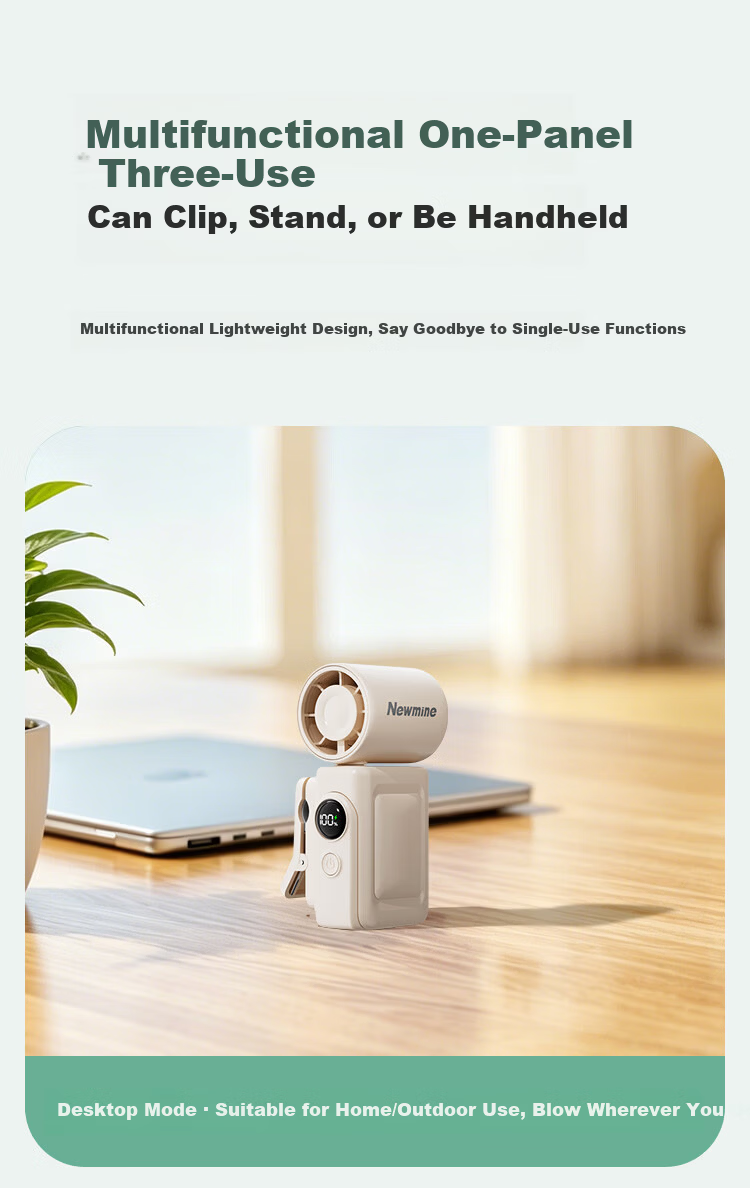 Newmine 100-Speed Handheld Mini USB Rechargeable Fan Portable Student Dorm Desktop Long Battery Life Office Small Cooling Fan Matcha Green 3
