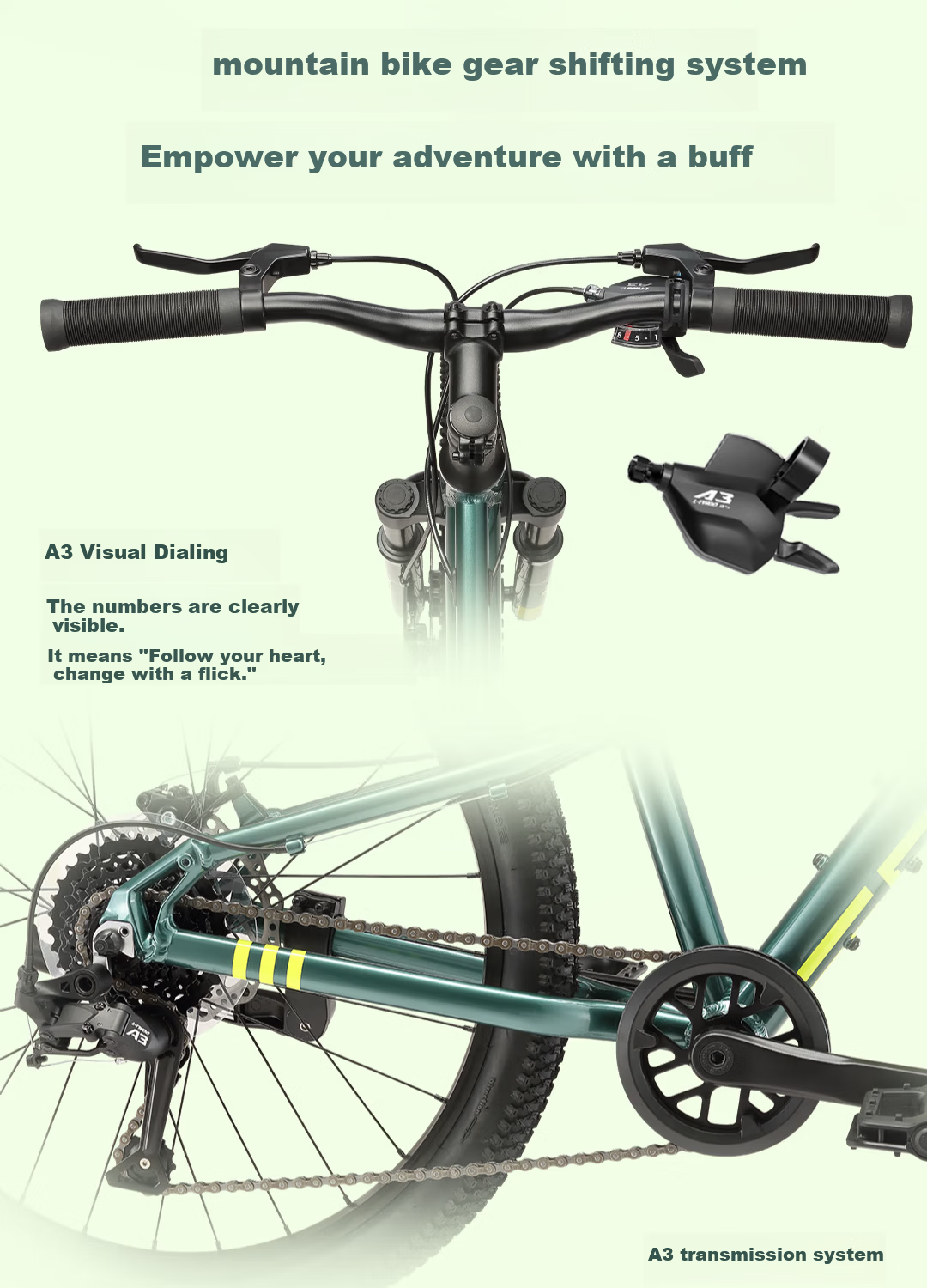 Baiqi Y2 Mountain Bike Youth School Commuter Bicycle 24 Inch 8-Speed Tundra Green 9