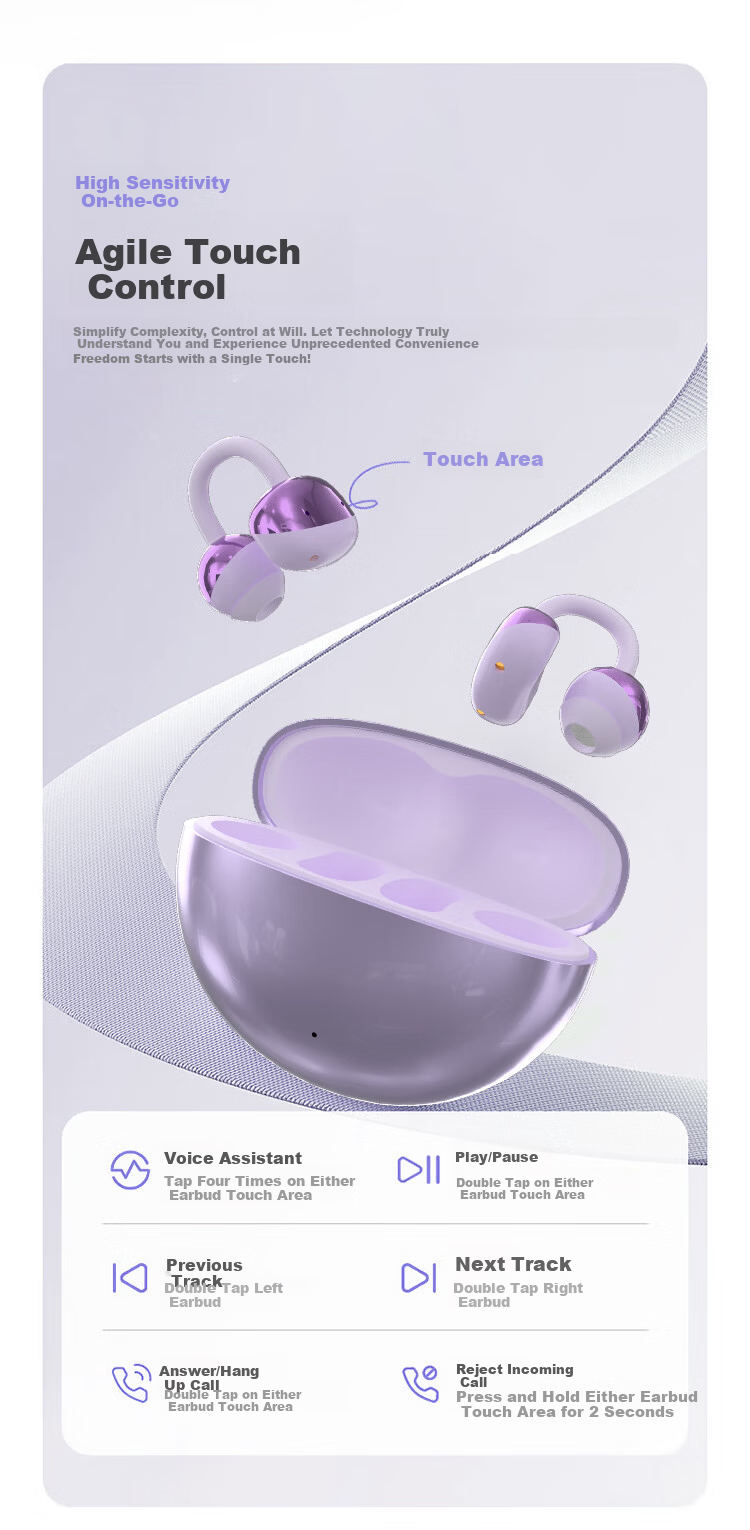 Haiyinlv Melody 01【Exquisite Earrings | Bestselling】2026 New AI Clip-on Wireless Bluetooth Earphones Sports Long Battery Life Bone Conduction Low Latency Black 7