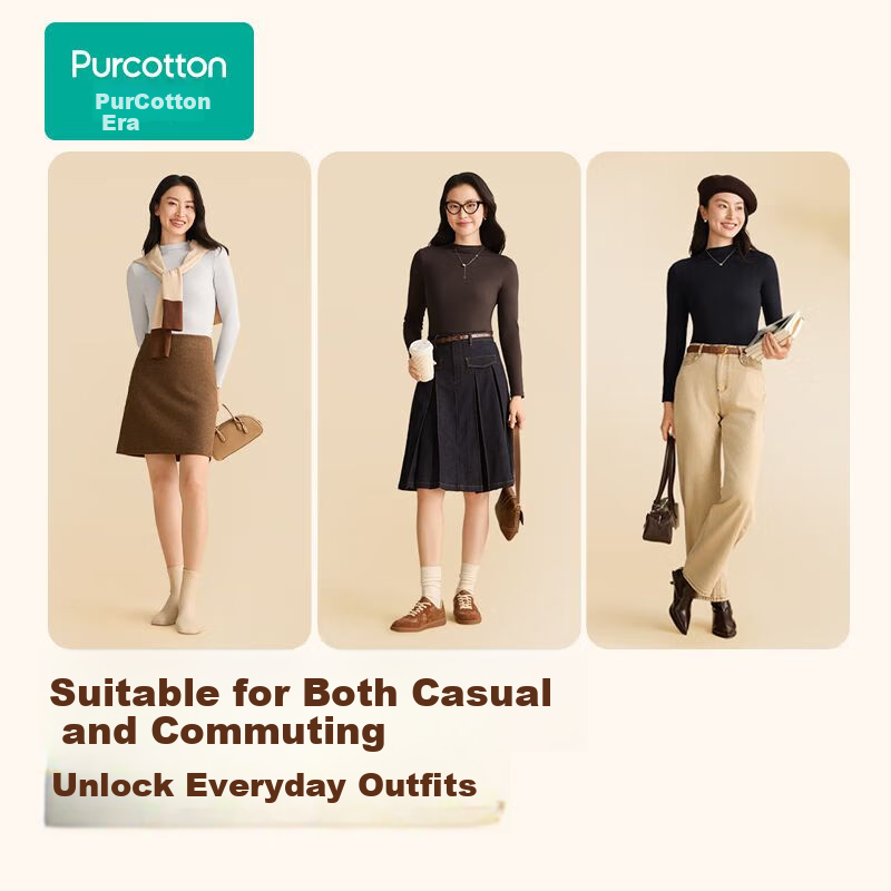 PurCotton Women's Long-Staple Cotton 7A Antibacterial Soft Bare-Skin Lightweight Warm Base Layer (Mall Same Style)