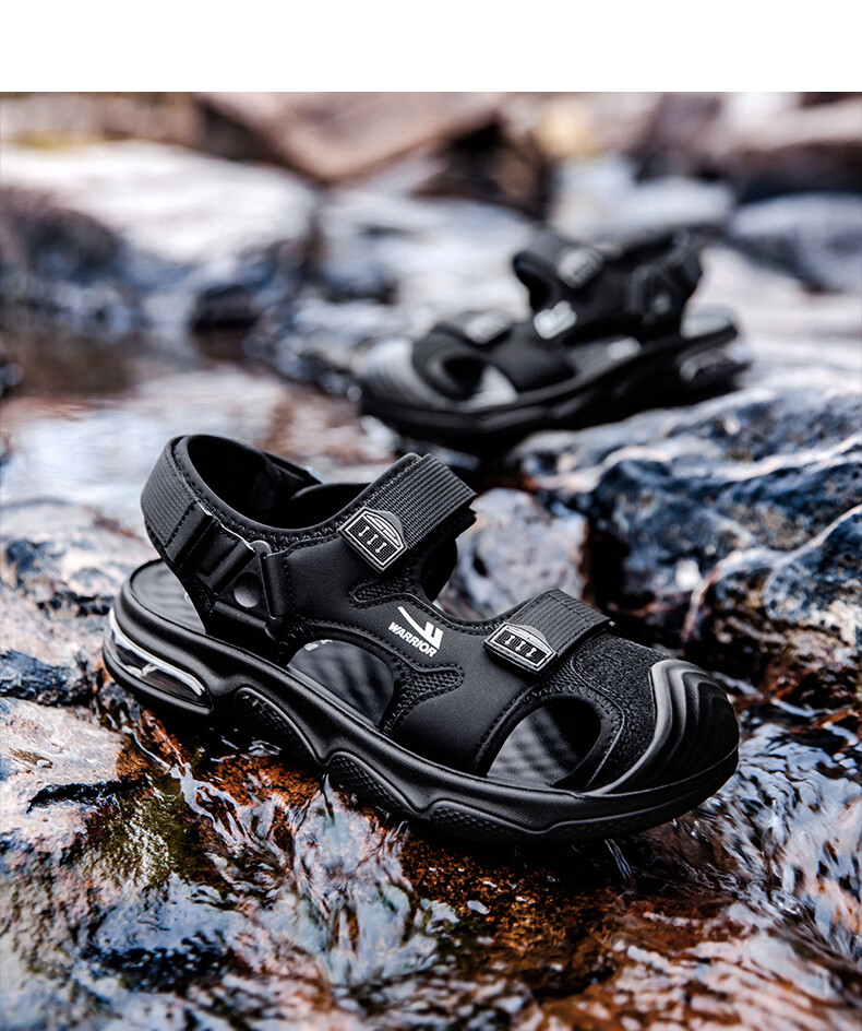 Warrior Men's Stream Hiking Sandals 2026 Summer New Outdoor Beach Water Shoes 1648 Black Size 39 16