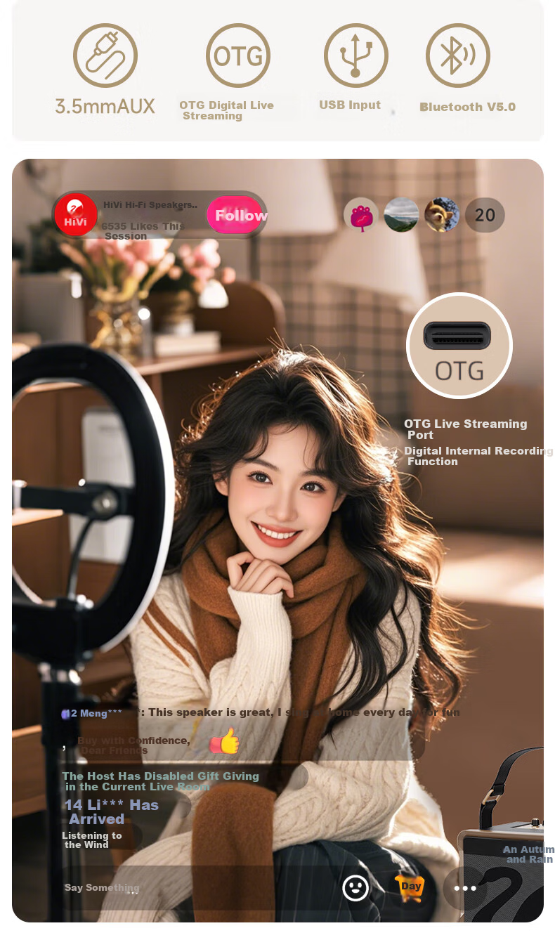 HiVi Portable Smart Bluetooth Speaker Outdoor High-Quality Sound Mobile Square Dance KTV Microphone Karaoke All-in-One Electro-Acoustic Guitar Folk Instrument Speaker MQ6 13