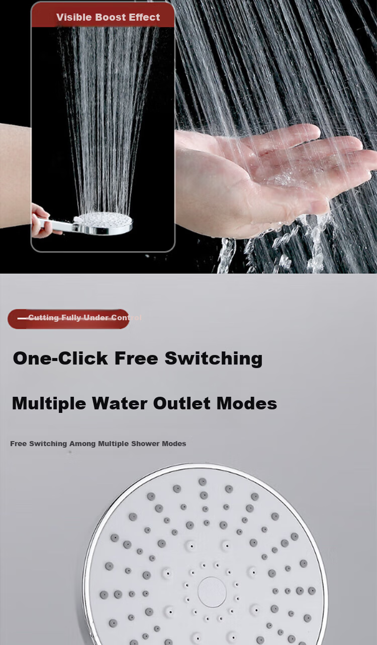 Canbo Gunmetal Gray Popular Model Spray Shower Head Air-Boosted Massage Mist Hollow Handheld Shower Head 6