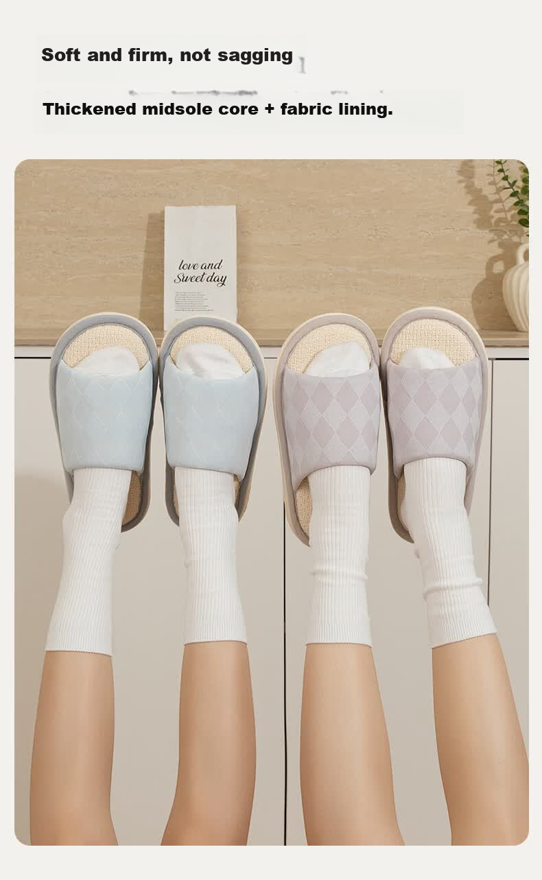 Puxia Linen Slippers Women Couples Thick Sole Non-slip Breathable Silent Home Cotton Slippers Men Light Blue Size 36-37 7