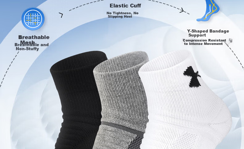 Under Armour Sports Socks [3 Pairs] Running Basketball Badminton Marathon Low-Cut Non-Slip Cotton Socks White L 11