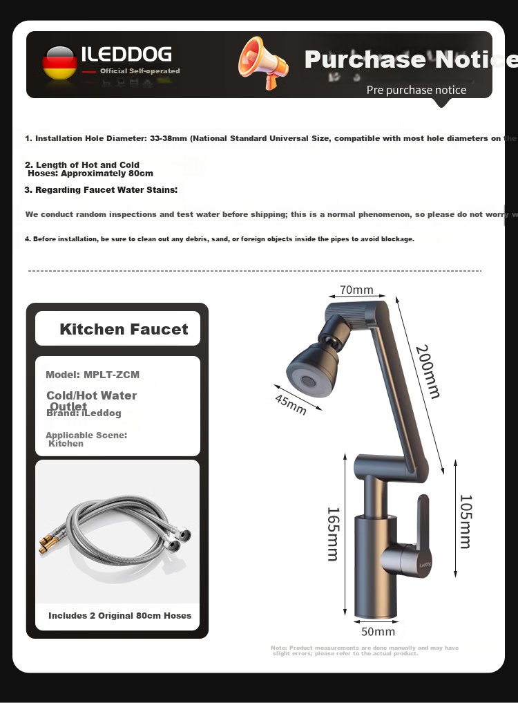 ILeddog [Germany] Mechanical Arm Universal Faucet Basin Hot and Cold Kitchen Bathroom Household Fortune Cat MPLT-ZCM 2