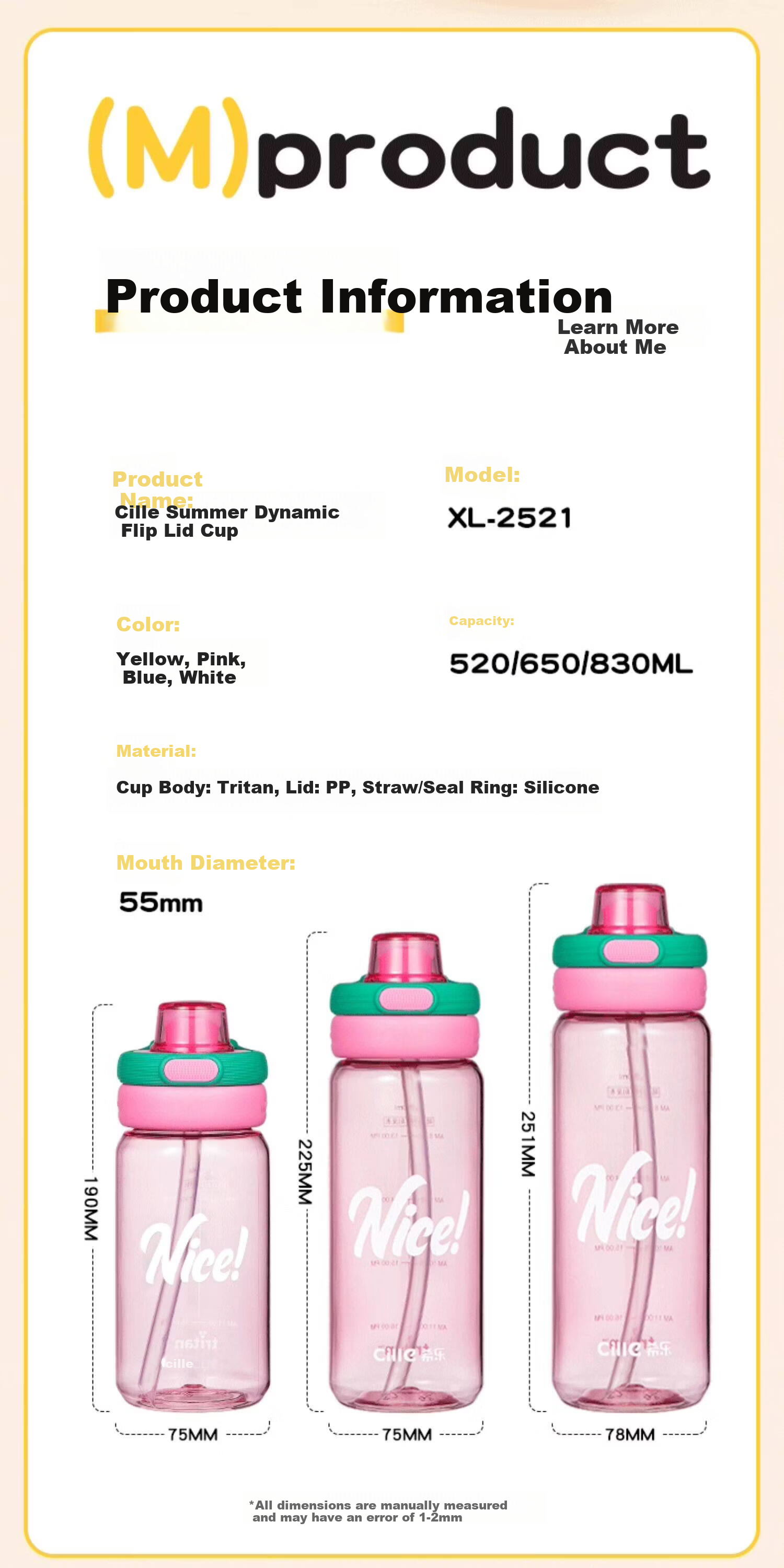 Xile Tritan Large Capacity Water Bottle Women's High-Value Straw Cup Student Outdoor Portable Sports Direct Drinking Cup Summer 9