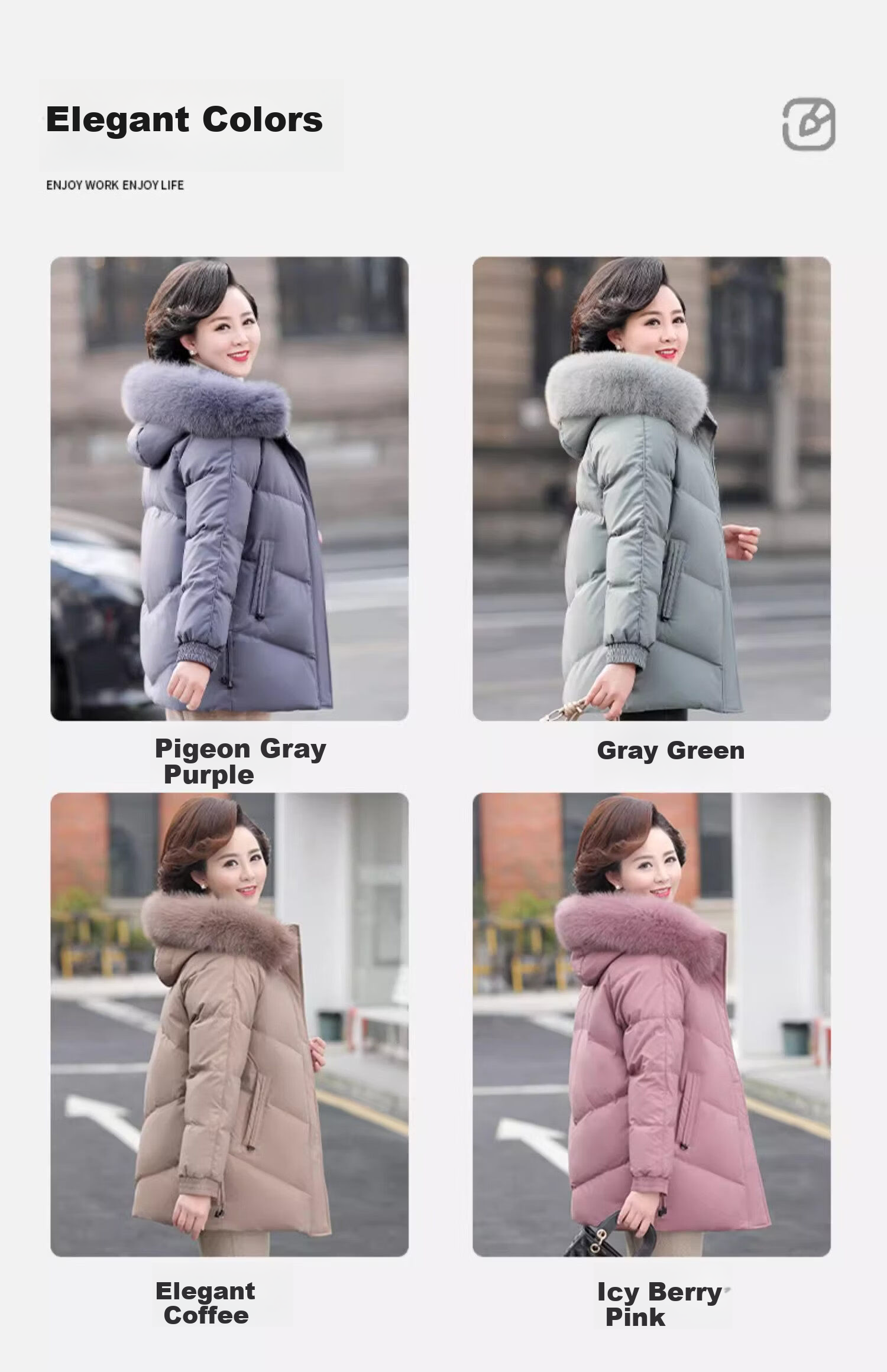 Qiufuluo Women's Winter Down Jacket with Genuine Fox Fur High-End Coat Middle-Aged and Elderly Fashionable Warm Clothing for 50s and 60s 29