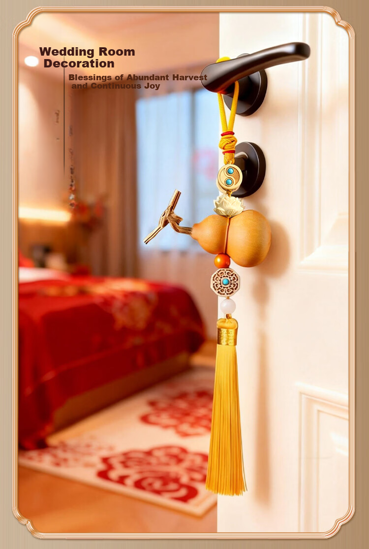 Binyue Natural Gourd Feng Shui Hanging Ornament, Five Emperors Coins Entrance Door Pair Hanging Ornament, Huangyang Wood Hanging Dragon Gourd, 2 Strings Set 10