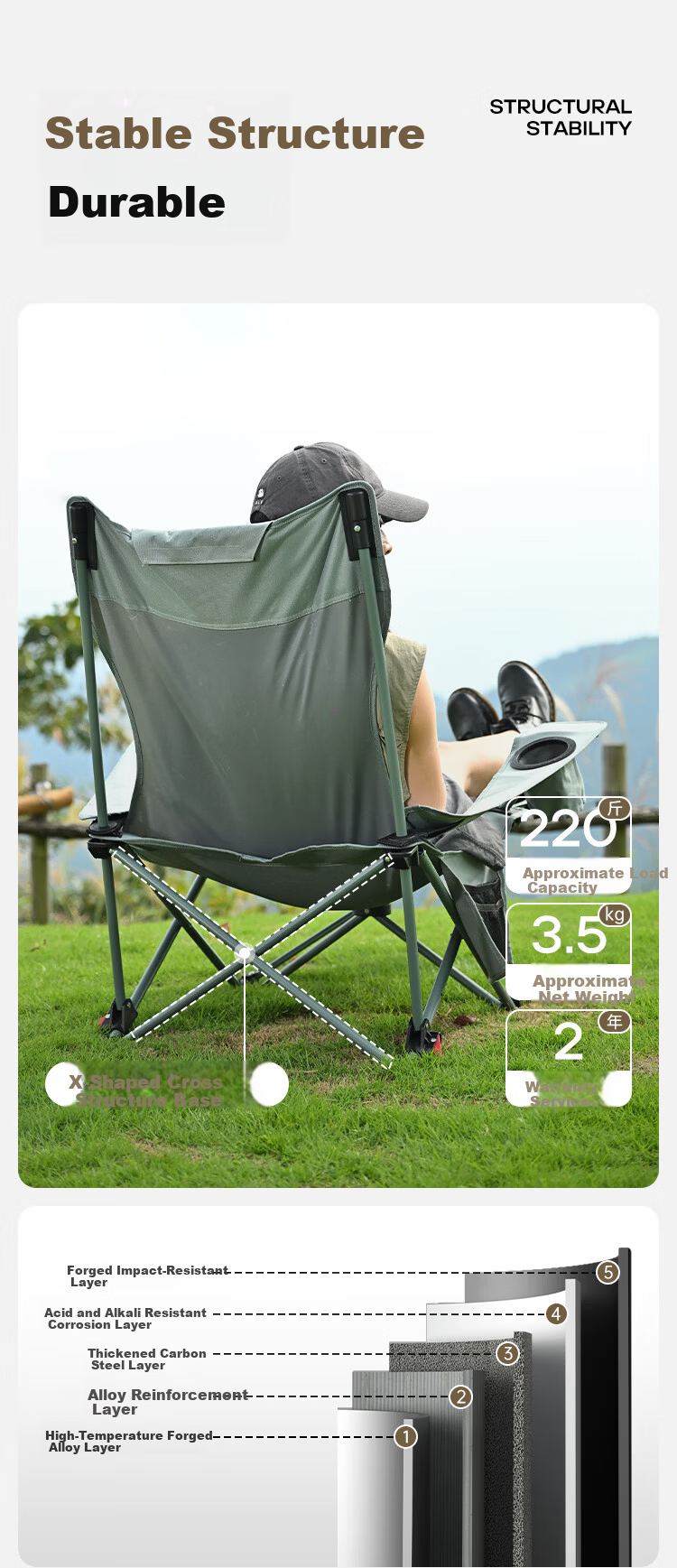 ABENAKI Outdoor Folding Recliner Chair Nap Office Folding Bed Camping Portable Adult Balcony Dual-Use Beach Chair 5