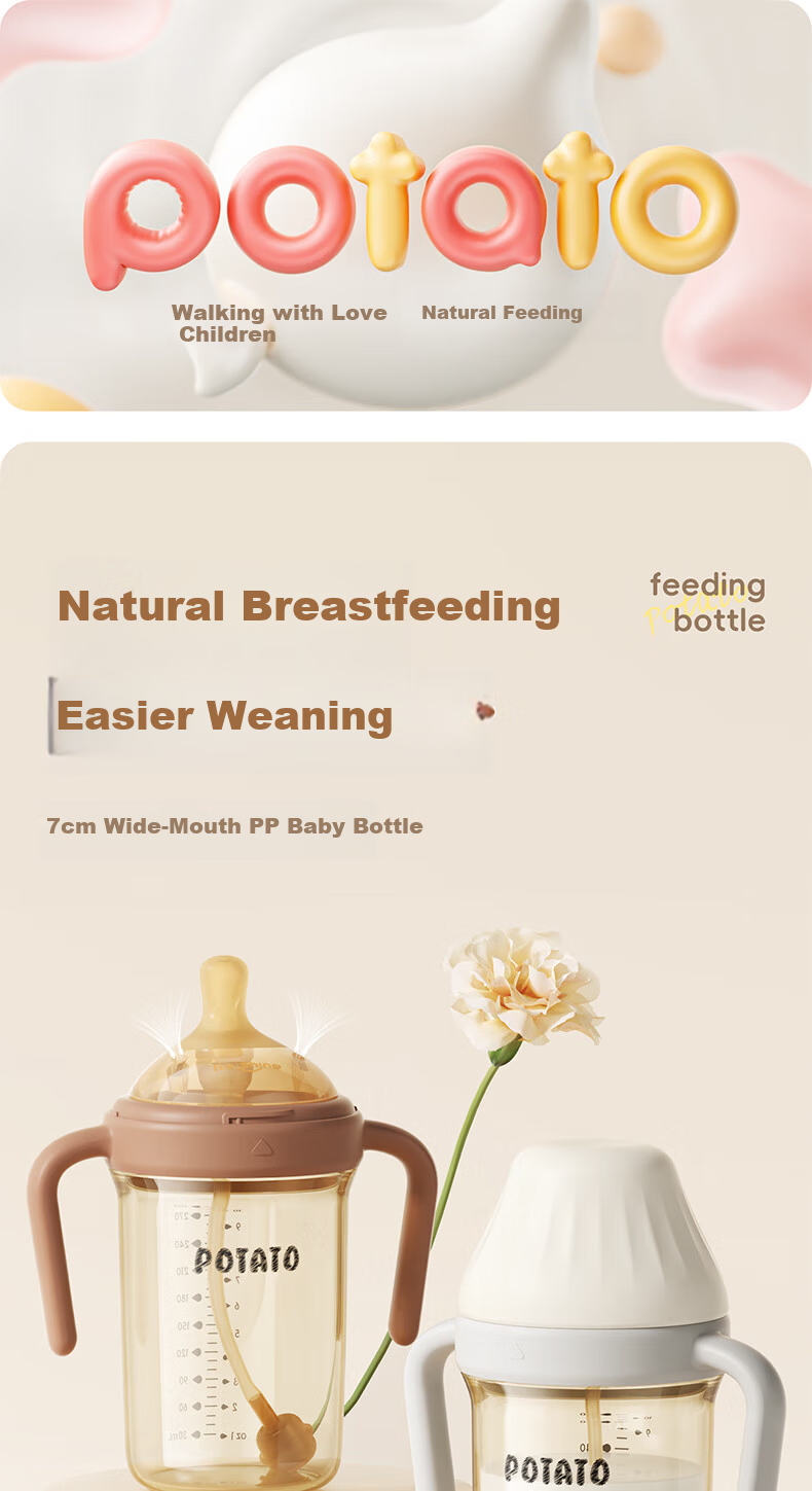 Potato Baby Direct Drinking Bottle PP Children's Straw Water Cup with Zero Gravity Ball Spout for 1 Year and Above 300ml Misty Blue 1