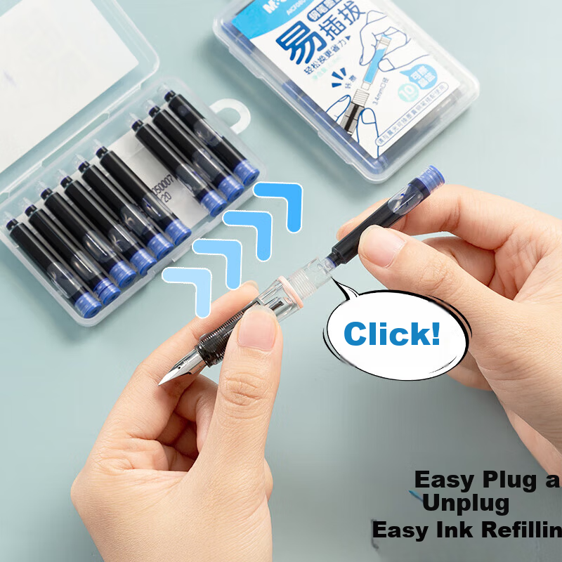M&G Stationery Fountain Pen Ink Cartridges Refillable Disposable Ink Cartridges Easy to Insert and Replace 10-Pack Crystal Blue