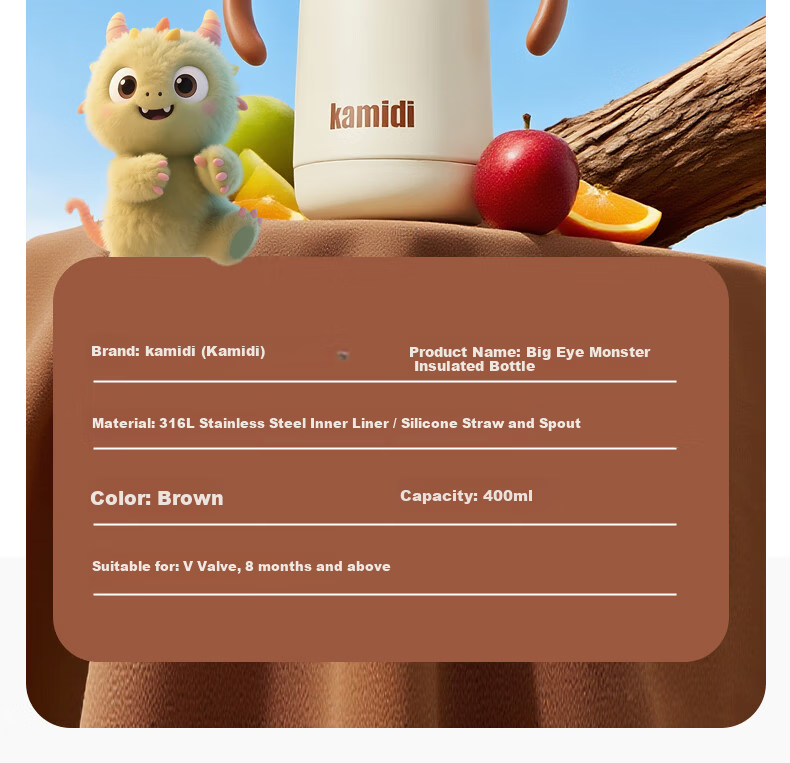Kamidi Children's Insulated Bottle Infant Thermos Water Bottle Small Age Baby 316L Stainless Steel Straw Baby Bottle 400ml 29
