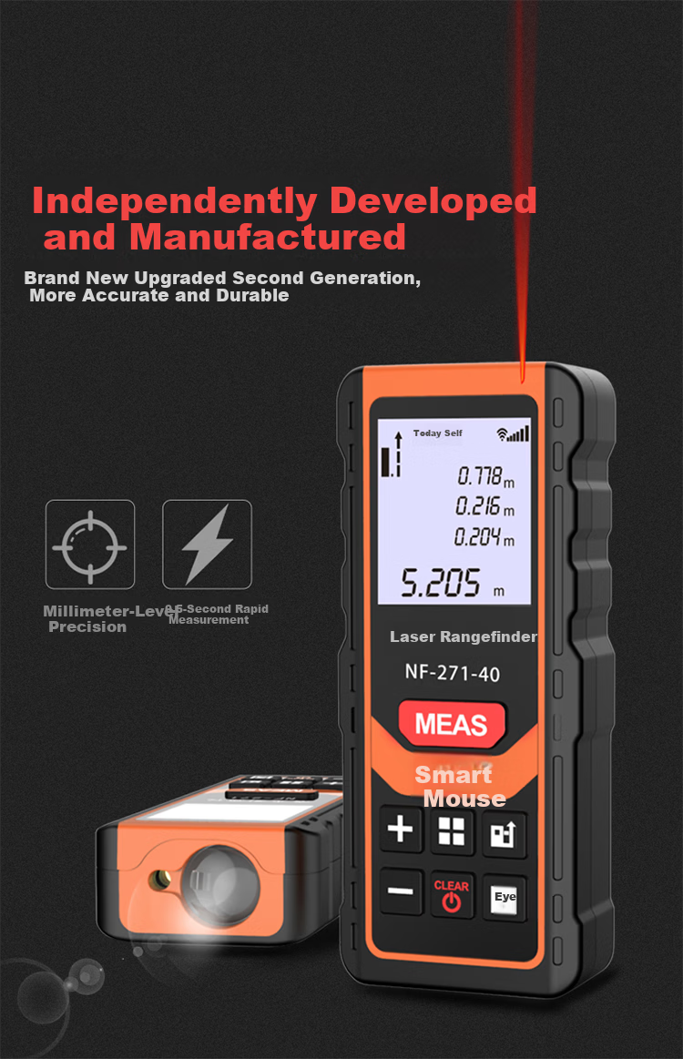 Smart Mouse NF-272L 80m Rechargeable Voice Handheld Laser Distance Meter Electronic Level Bubble Infrared Measuring Device Room Measuring Instrument Electronic Ruler Measurement Tool 1