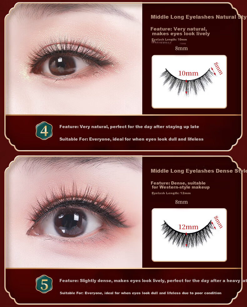 Yushang Jiaren Magnetic False Eyelashes 6 Pairs Glue-Free Reusable Magnetic Lash Newbie Makeup New Year Makeup Tool 4