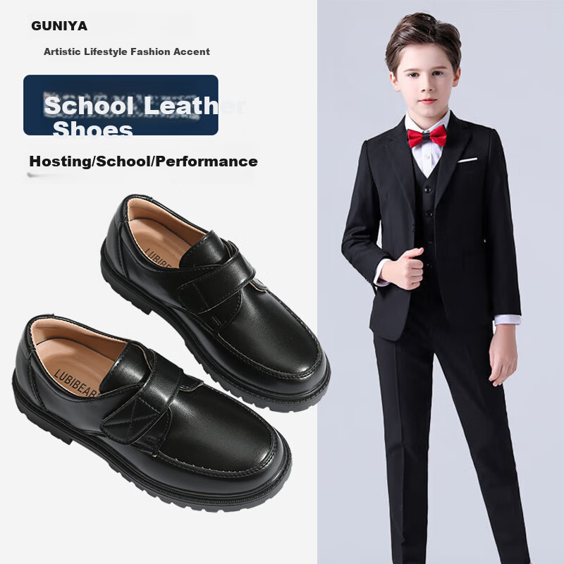 Guniya Boys' Leather Shoes British Style Performance Dress Shoes School Ceremony Matte British Style Size 35