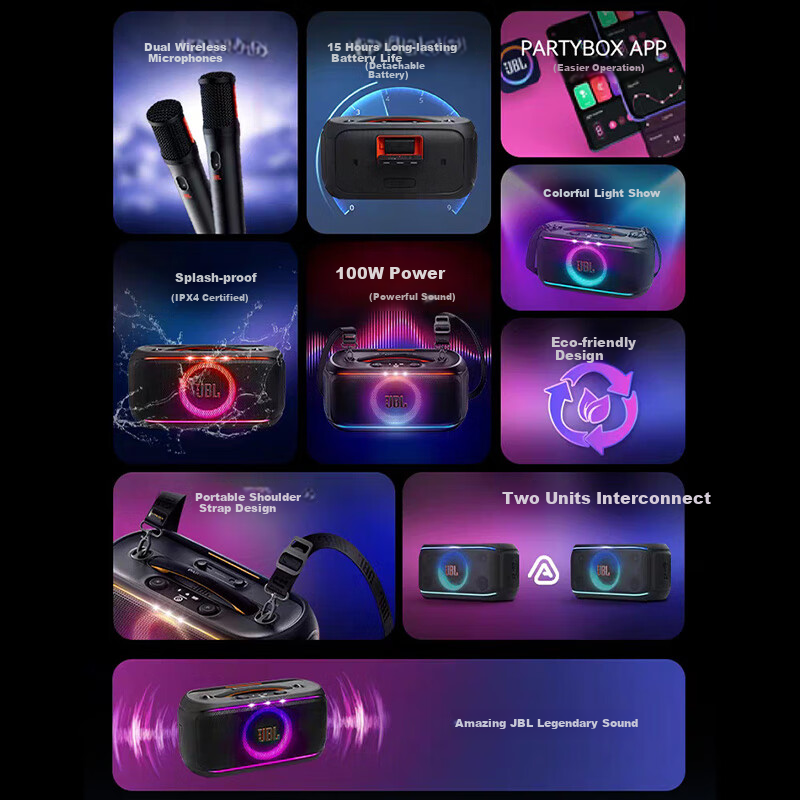 JBL PARTYBOX ON THE GO 2nd Gen Wireless Bluetooth Speaker Long Battery Life Bass Outdoor Portable Mobile Karaoke Party Smart Speaker