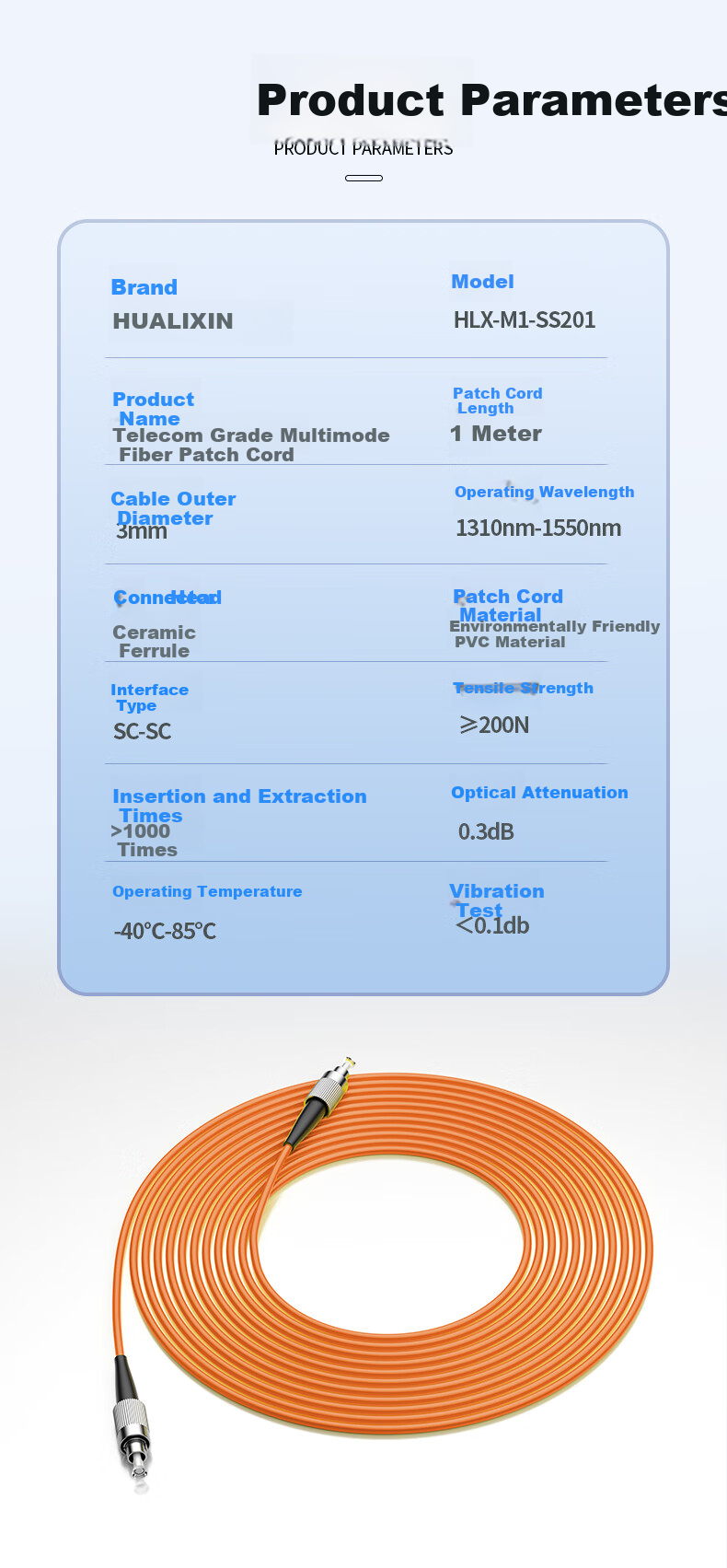 HUALIXIN Telecom Grade Fiber Optic Patch Cord FC-FC Multimode Duplex 3m OM1 Gigabit 62.5/125 Cable Fusion Splice Pigtail Dual Core Patch Cord HLX-M1-FF203 6