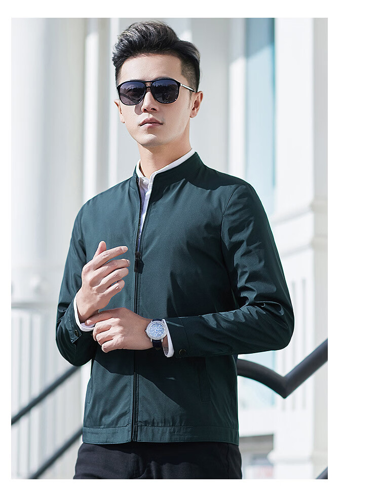 Caesar Stand Collar Jacket Men Spring Windproof Zip-up Business Casual Smooth Comfortable Commuter Coat 18