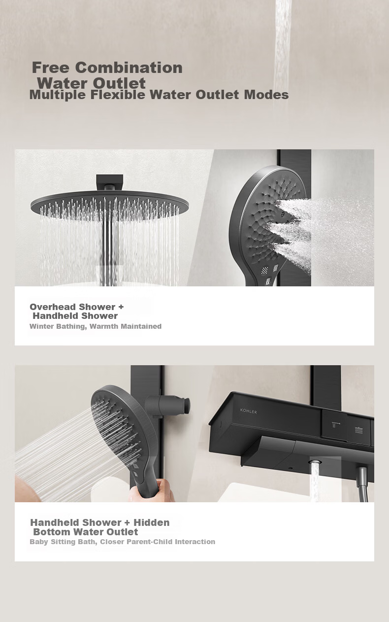 KOHLER Smart Shower Set Rain God 2.0 Thermostatic Shower Head Ink Shadow Gray 10
