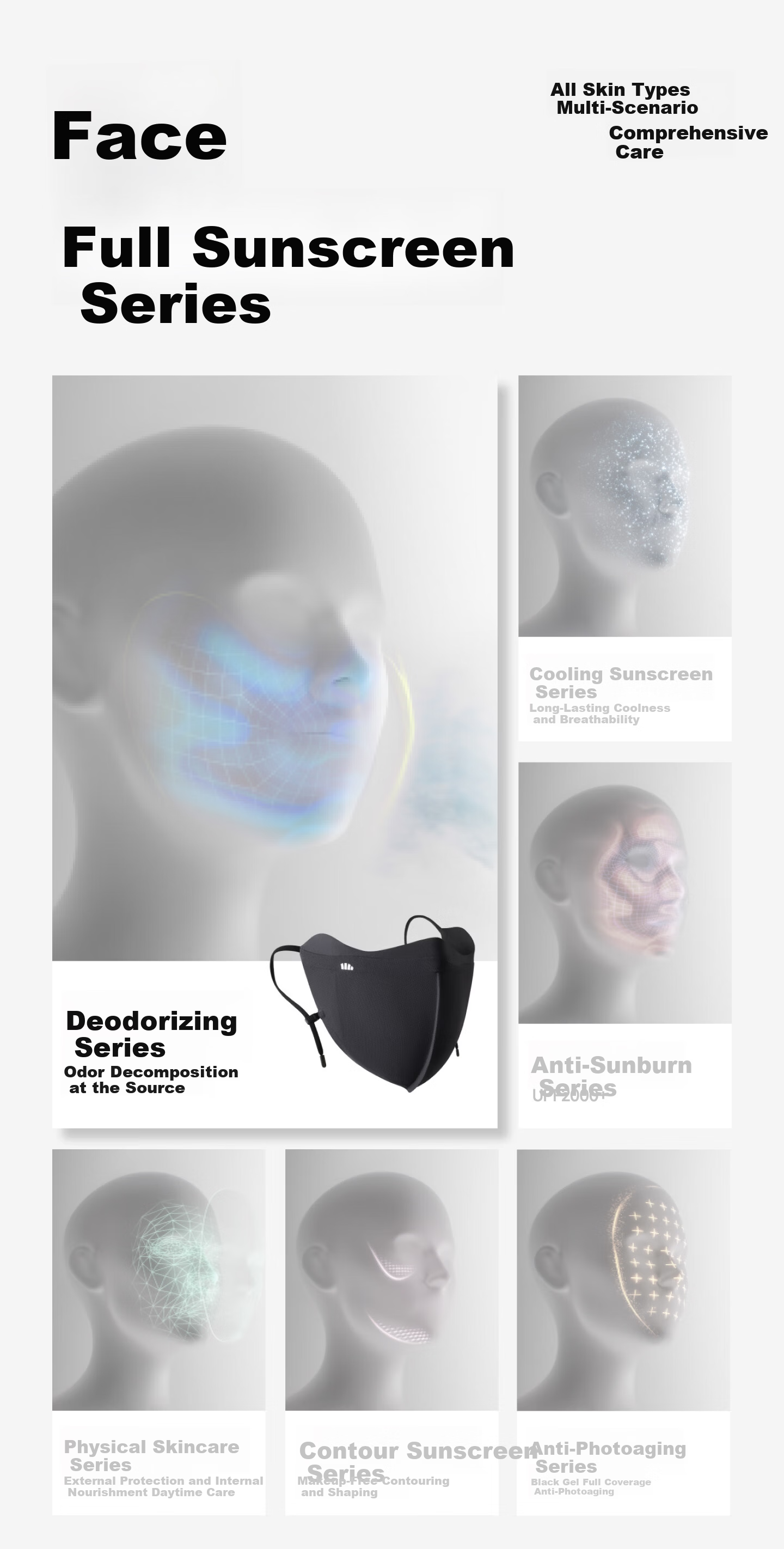 Beneunder Sunscreen Face Mask Full-Day Fresh Anti-Stuffy Eye Protection UV Protection Deodorizing Odor Neutralizing Black 3