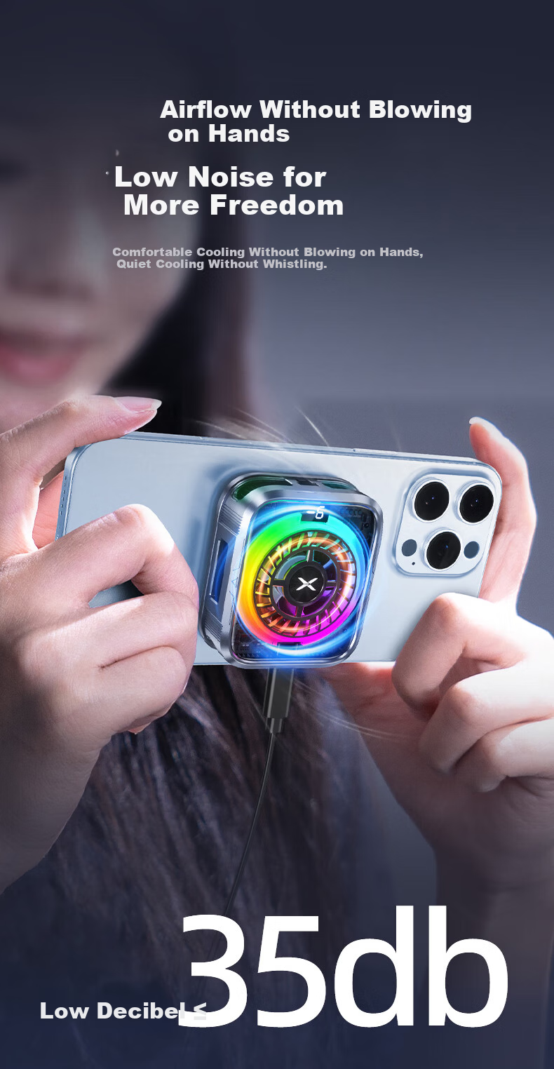 Future Series Semiconductor Magnetic Phone Cooler Gaming Dedicated Variable Frequency 15W True Ice RGB Lighting Back Clip Live Streaming Tablet Cooling Device Compatible with Apple iPad 14