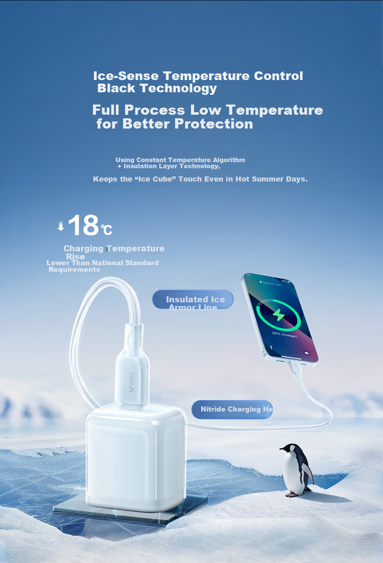 Bull [Ice Temperature Control Black Technology] 45W Ice Cube Apple 17 Charger GaN Type-C Fast Charger 40W PD Compatible with iPhone 16/15 Pro Max Plug 1