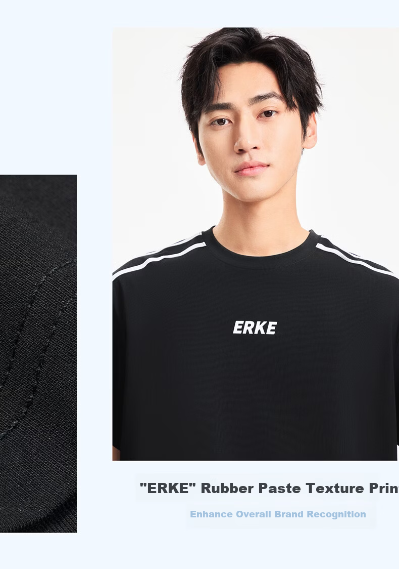ERKE [Yu Shi Same Style] Men's Round Neck Short-Sleeve Knit Top, Summer Outdoor Antibacterial Sports T-Shirt, Casual Outerwear 12