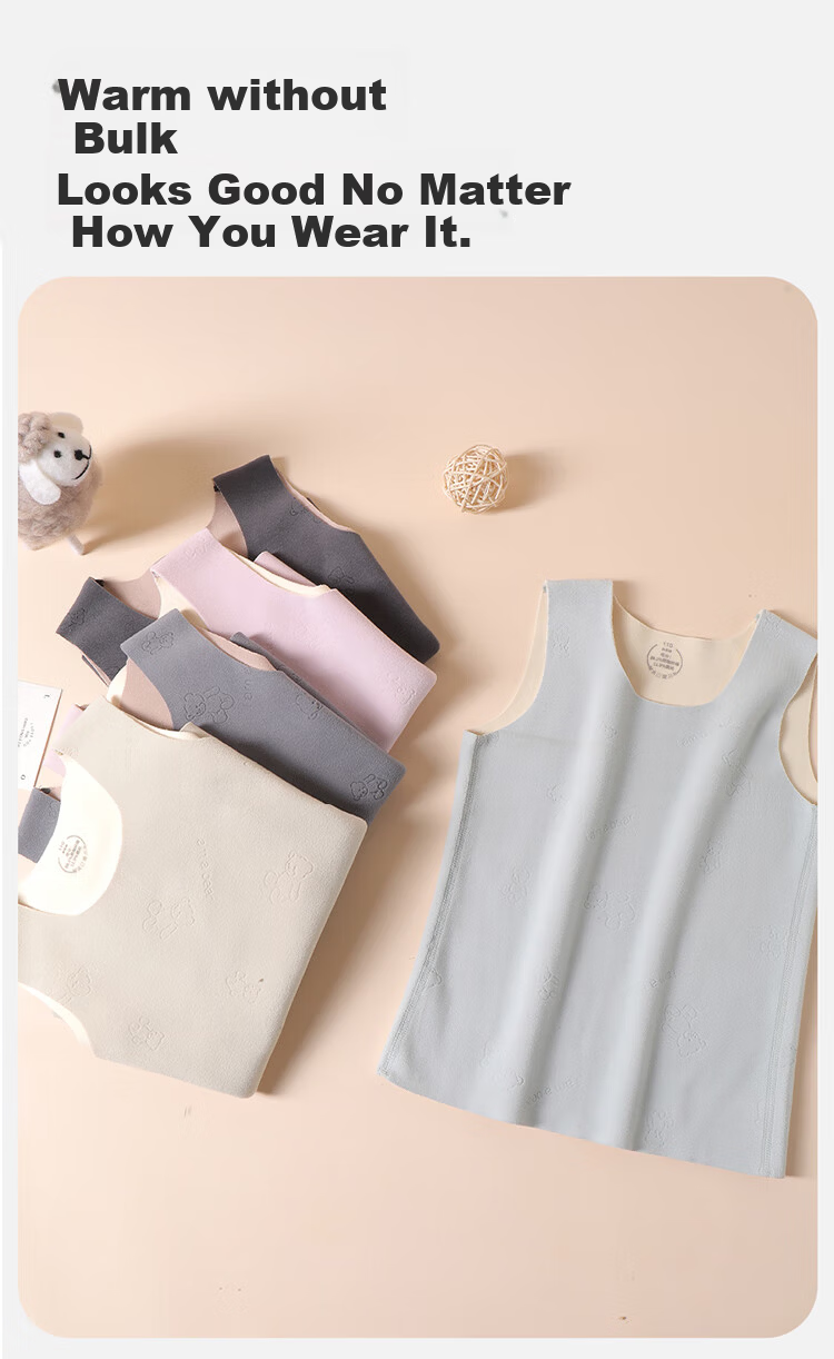 Caiyue Kids Thermal Vest Double-Sided Fleece Boys Girls Autumn Winter Cold-Resistant Seamless Heating Base Layer Underwear Vest 10