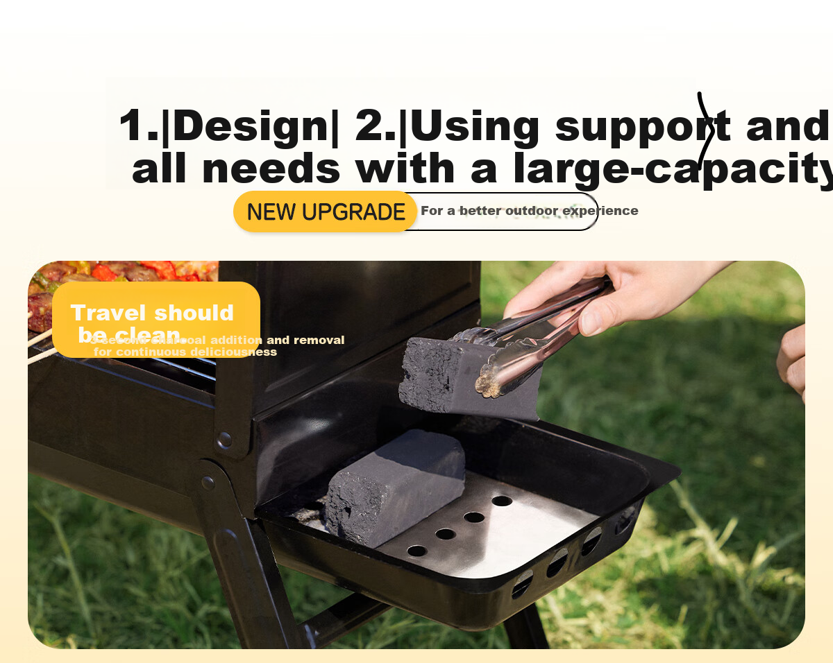 CAMELJEANS Portable Home BBQ Grill Folding Charcoal Grill Camping Commercial Charcoal Barbecue Rack - Without Side Panels 2