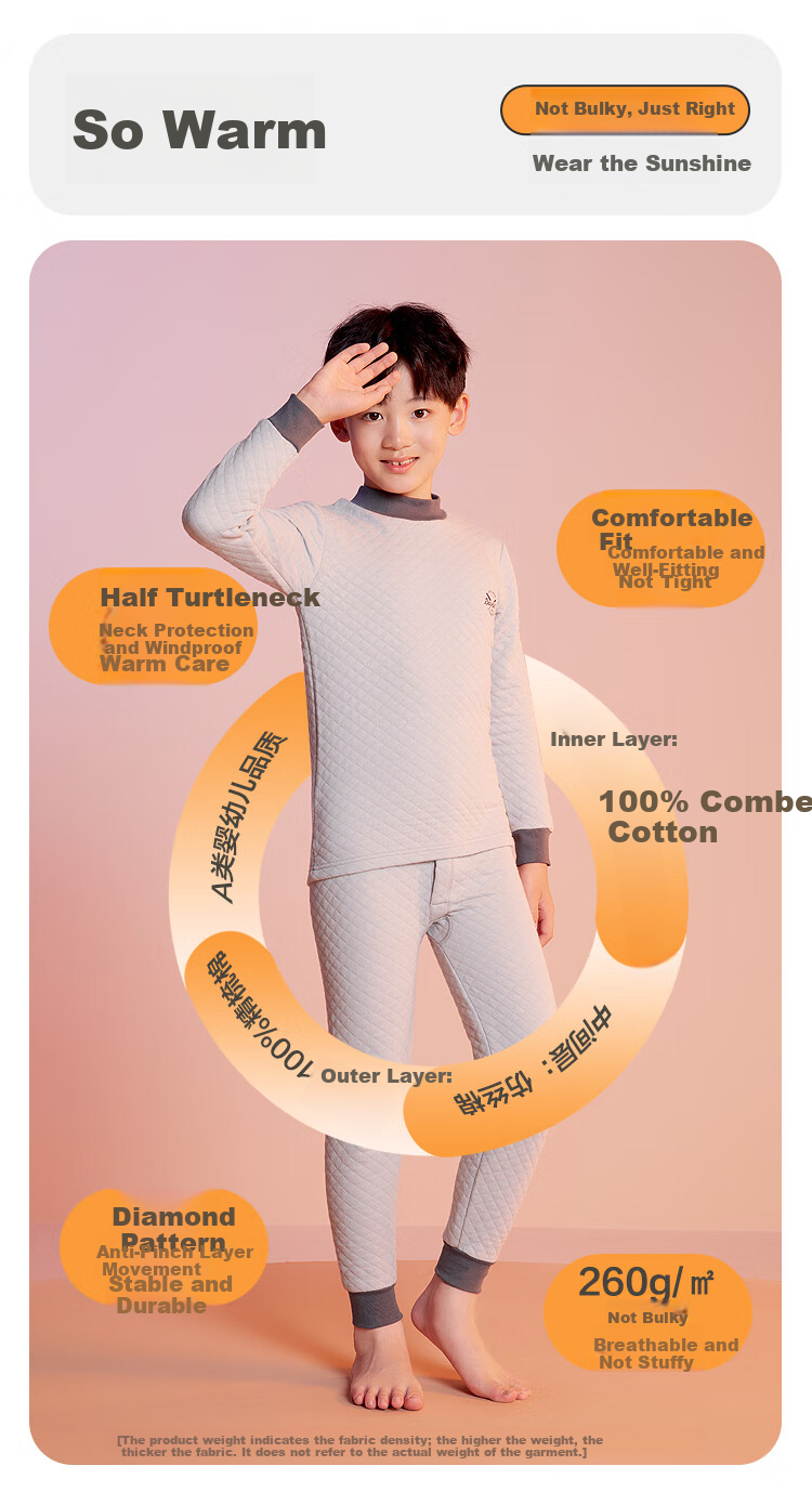 Hodohome Kids Thermal Underwear Girls' Half Turtleneck Pure Cotton Triple-Layer Quilted Thickened Air Layer Autumn Top and Bottom Set 206 Pink Size 130 3