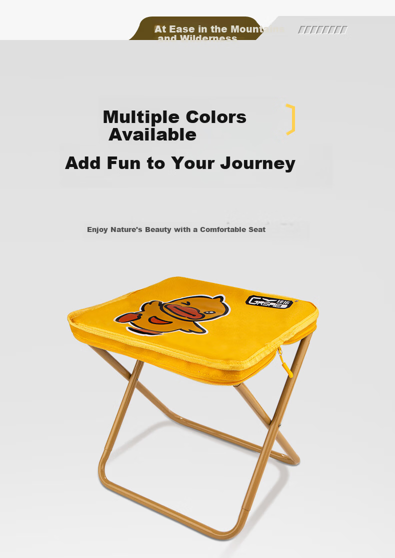 Grsaed Outdoor Folding Stool Portable Small Stool Storage Handbag Fishing Chair Pocket Folding Cartoon Dog Beige 3