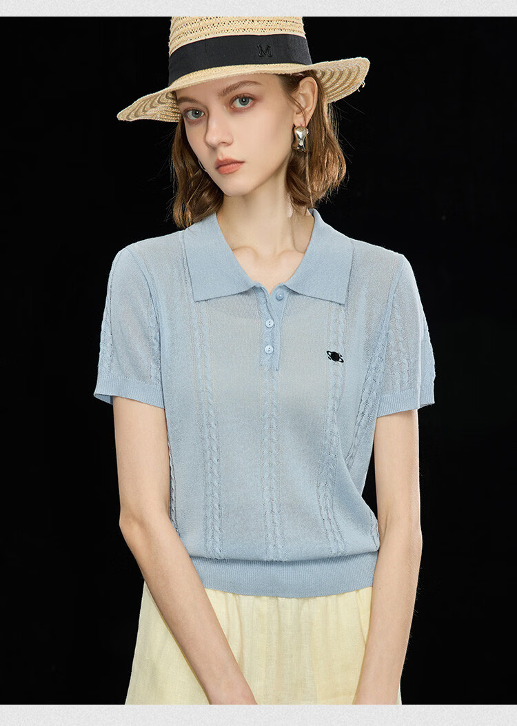 Wudao Summer Polo Collar Embroidered Pattern Short Sleeve Women's T-Shirt 2026 Latest Fashionable Top 15