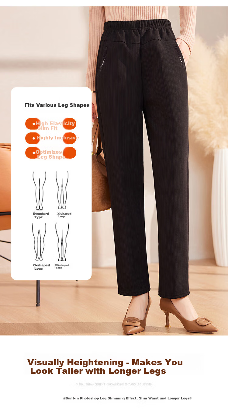 Pastel Windproof Thickened Fleece-Lined Winter Tapered Pants Elastic High Waist Middle-Aged and Elderly Mom Black L 12