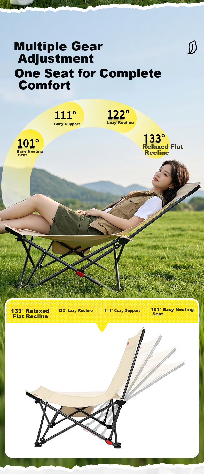 DU PONT Outdoor Folding Camping Chair Adjustable Footrest Recliner Multipurpose Chair 4