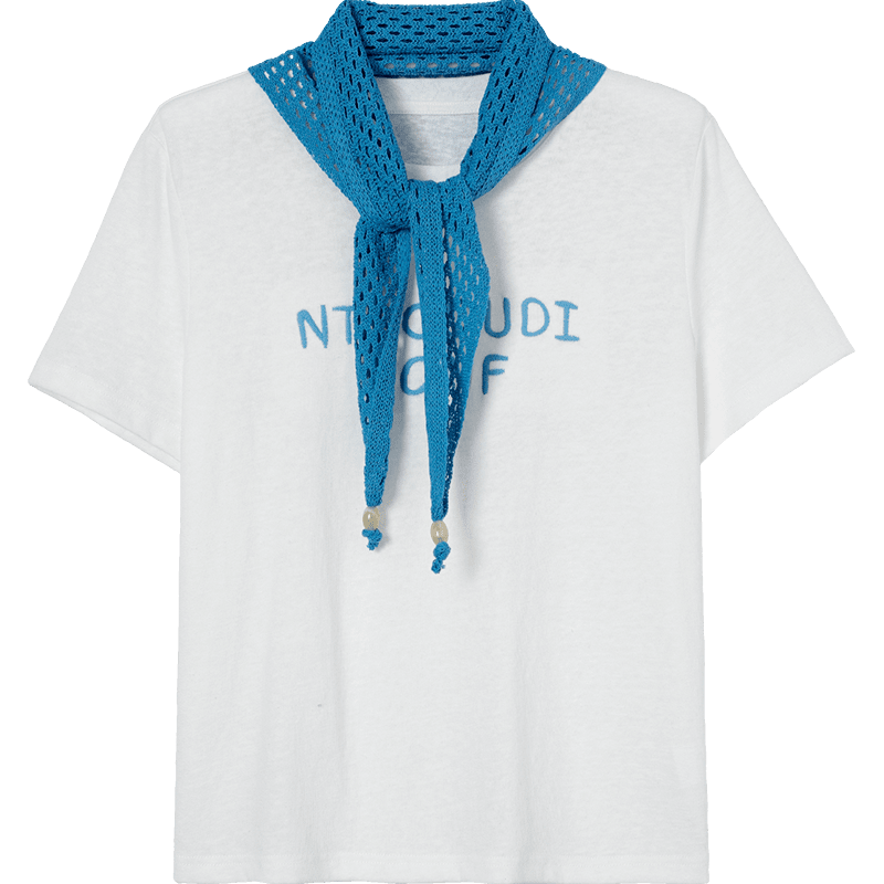 Demana [Comfort Cloud Cotton] Summer Urban Minimalist Style Scarf Letter Embroidery Slim Fit Short Sleeve T-Shirt for Petite Women