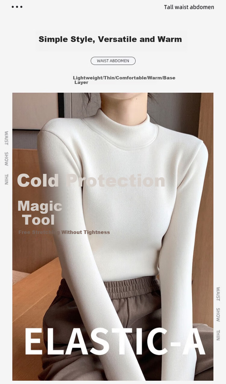 LangSha Autumn Winter Fleece-Lined Thickened Half Turtleneck Base Shirt for Women 7A Antibacterial Mite-Resistant Lamb Fleece Thermal Innerwear 8