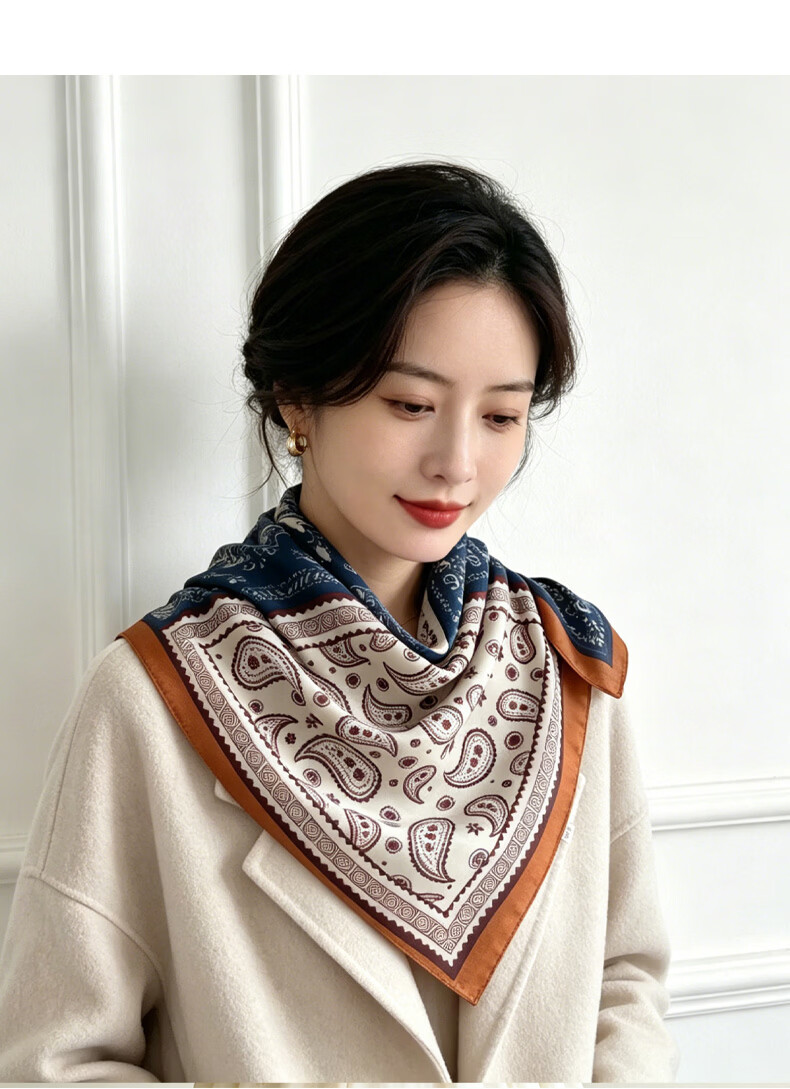GLO-STORY Faux Silk Cotton Linen Touch Small Square Scarf Women's Vintage Versatile Neck Tie Thin Neck Scarf 9